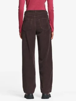 Pantalon taille haute regular en velours côtelé - Marron