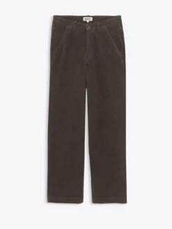 Pantalon taille haute regular en velours côtelé - Marron
