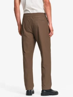 Pantalon taille mi-haute en twill stretch doublure polaire - Marron