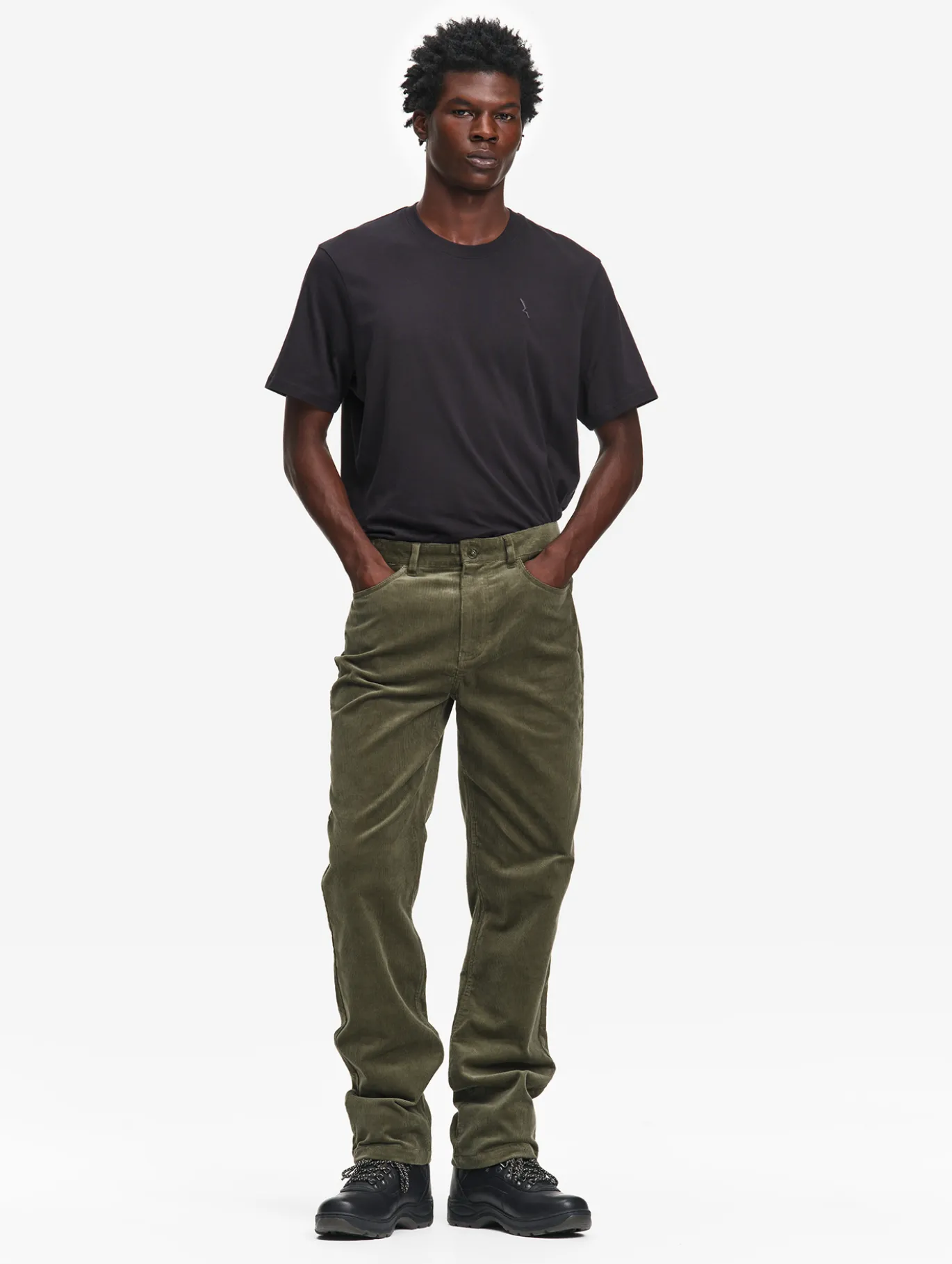 Pantalon taille mi-haute en velours côtelé - Kaki