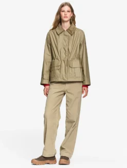 Parka courte cirée à col velours - Vert