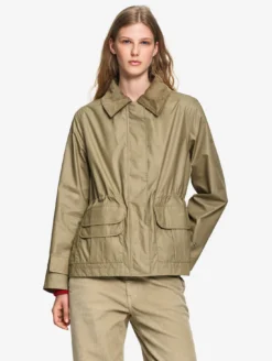 Parka courte cirée à col velours - Vert