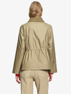 Parka courte cirée à col velours - Vert