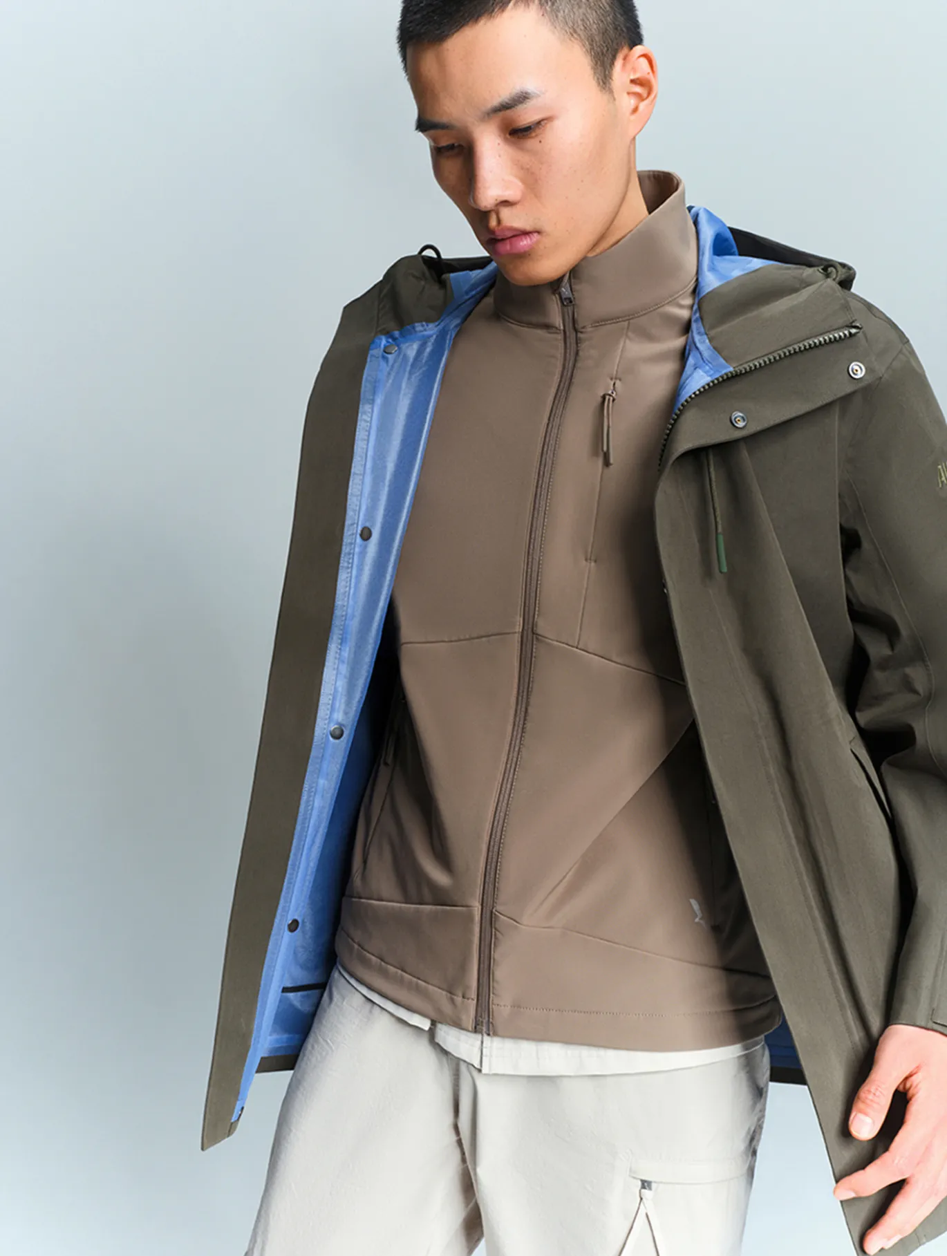 Parka MTD™ 3 couches toucher coton mi-longue à capuche - Kaki