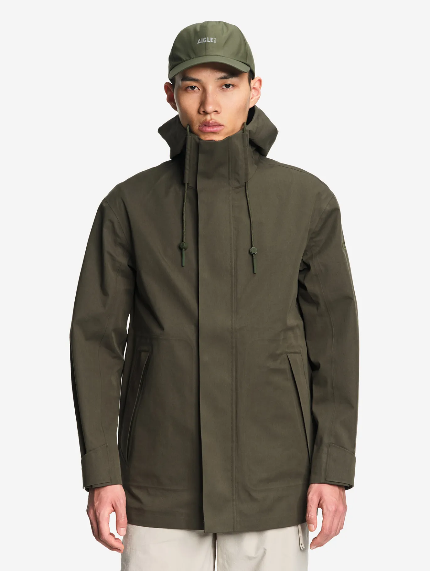 Parka MTD™ 3 couches toucher coton mi-longue à capuche - Kaki