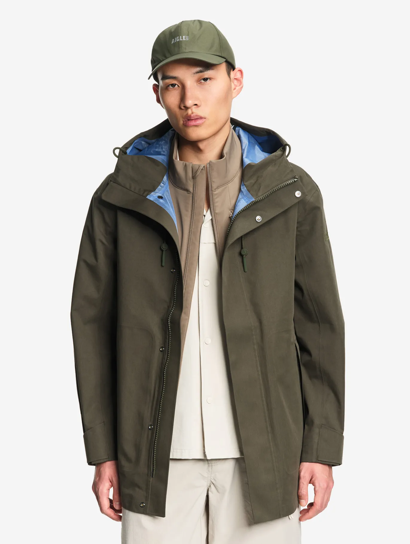 Parka MTD™ 3 couches toucher coton mi-longue à capuche - Kaki