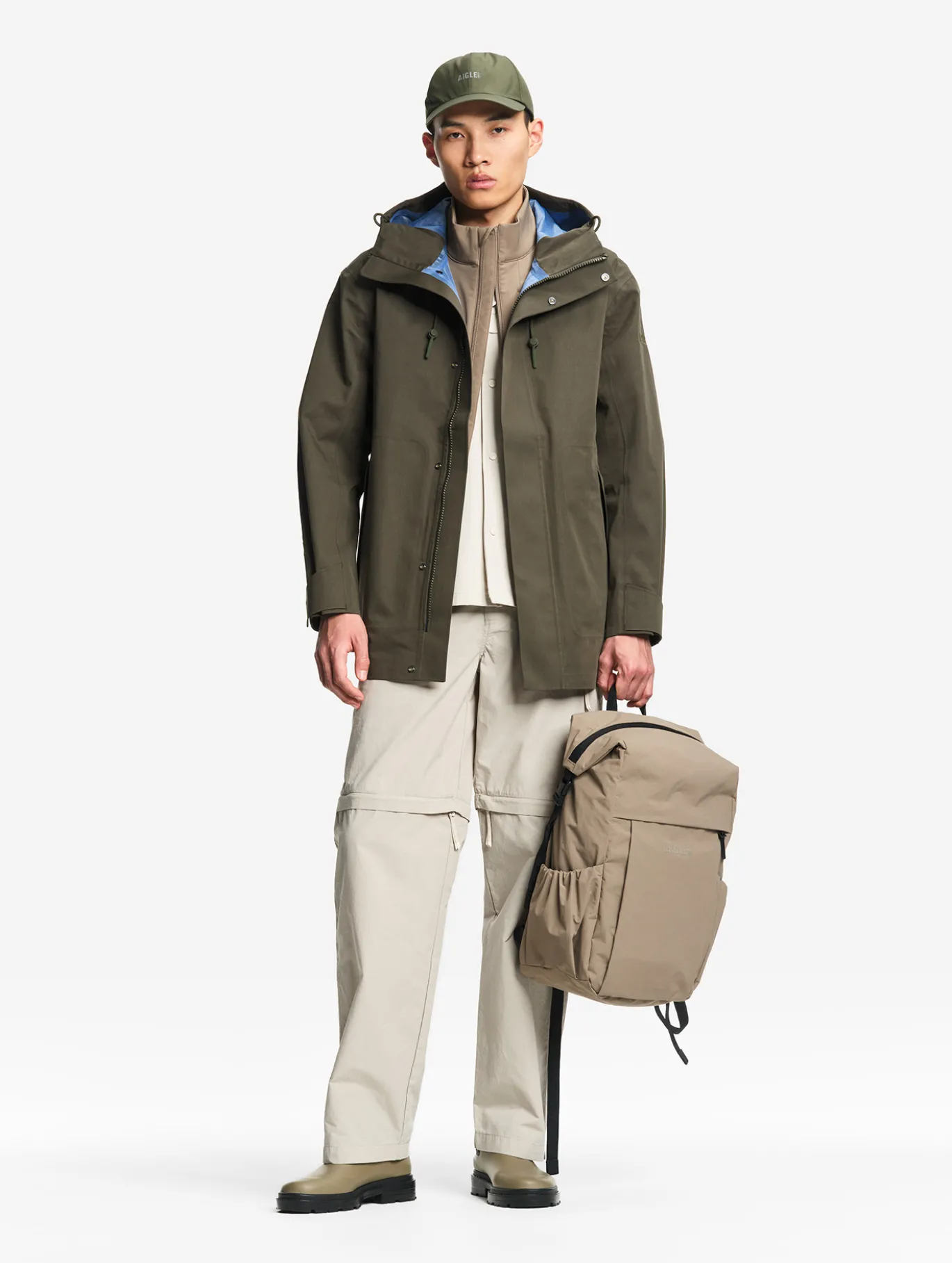 Parka MTD™ 3 couches toucher coton mi-longue à capuche - Kaki