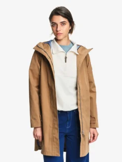 Parka MTD™ 3 couches toucher coton longue imperméable avec fentes - Marron