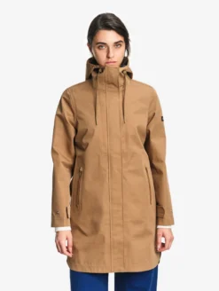 Parka MTD™ 3 couches toucher coton longue imperméable avec fentes - Marron