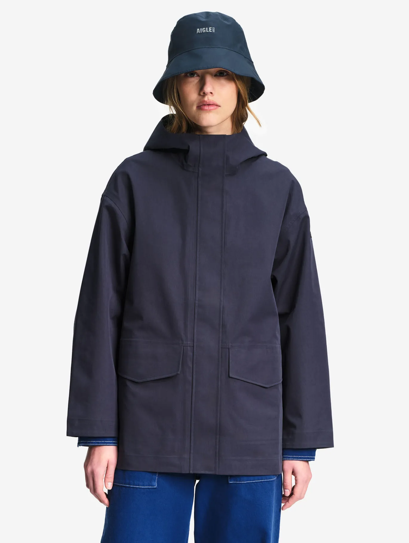 Parka MTD™ 3 couches toucher coton courte et évasée - Bleu