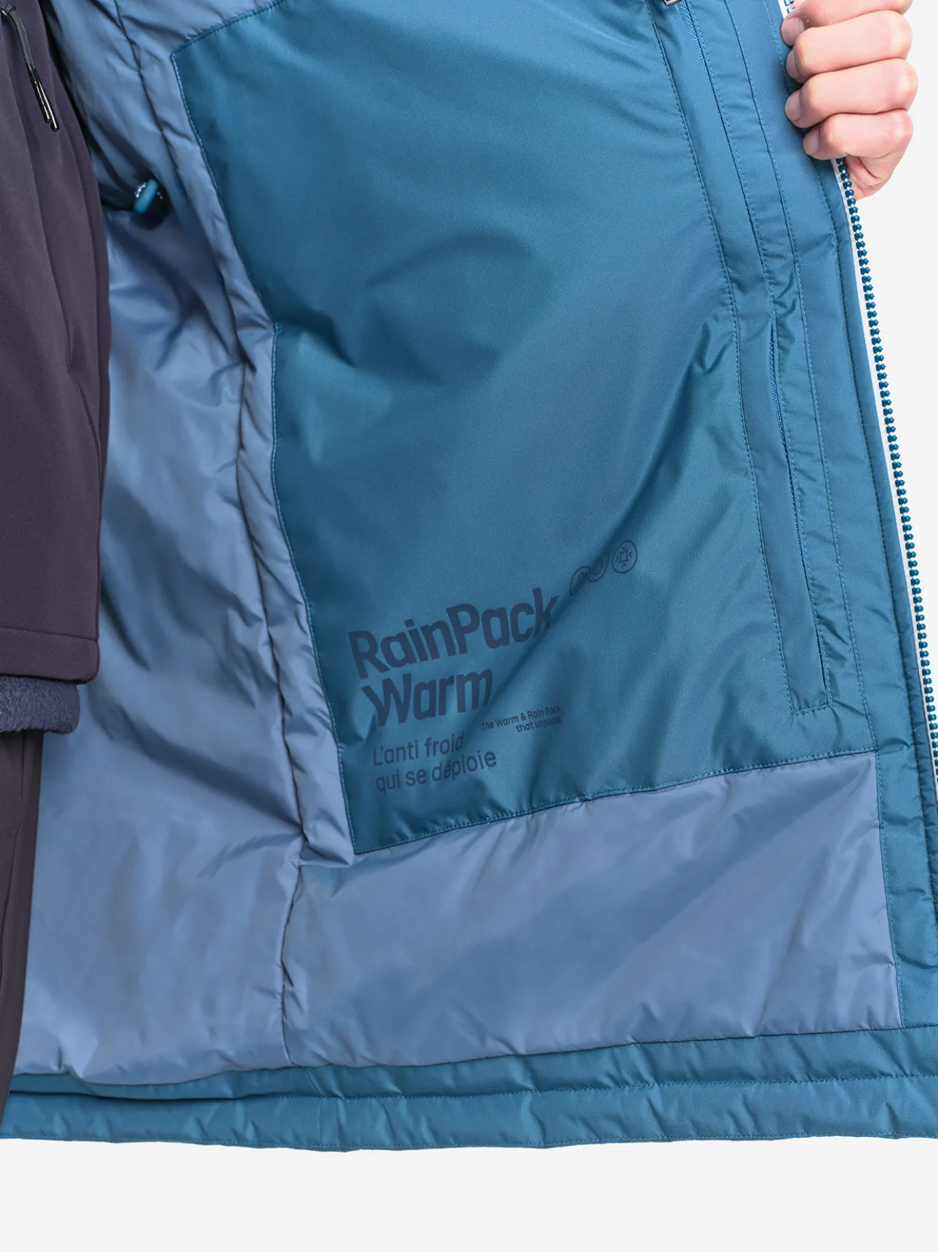 Parka Rainpack™ Warm 90 matelassée : coupe-vent mixte long imperméable MTD™ et pliable - Bleu