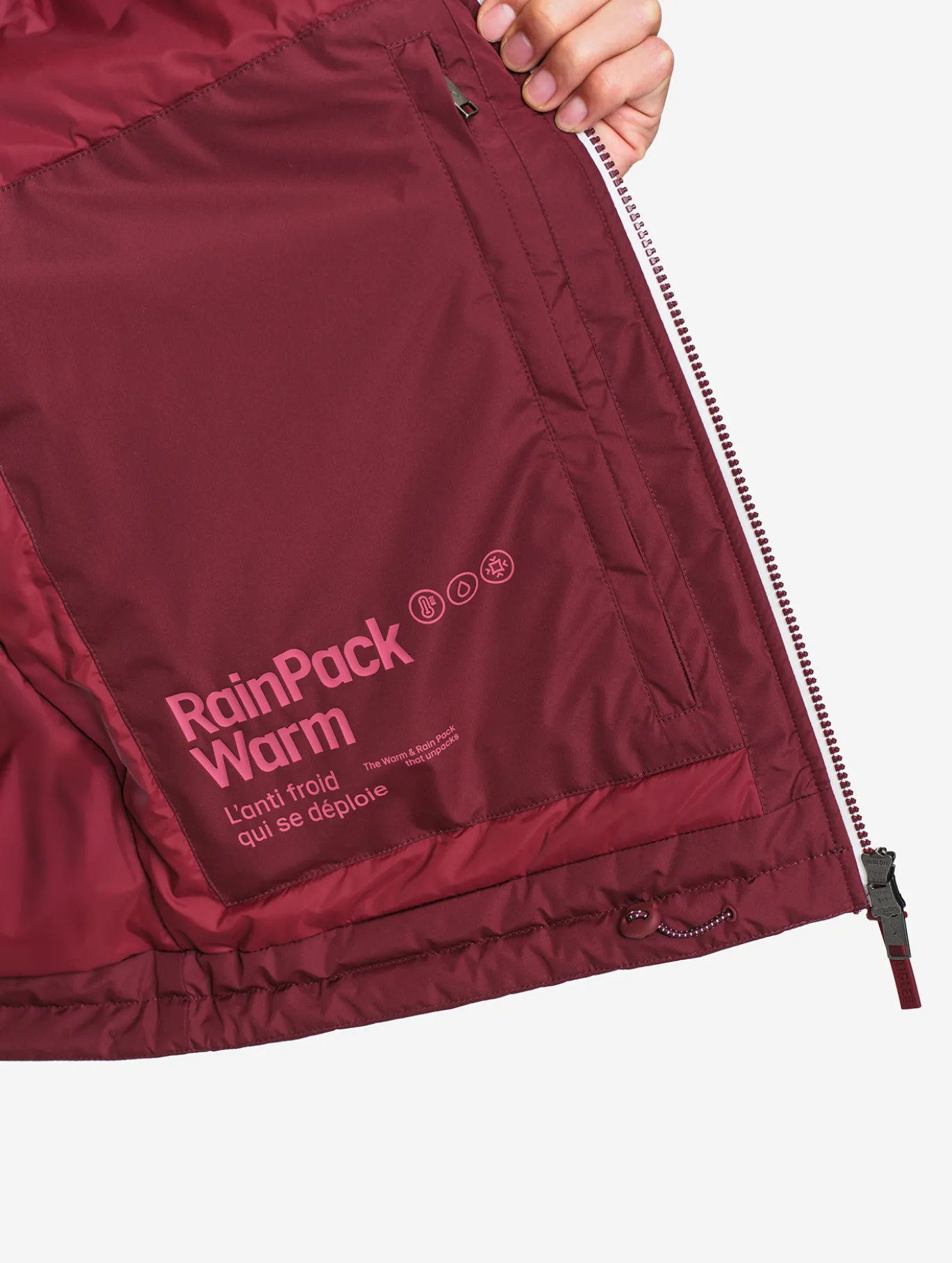 Parka Rainpack™ Warm 70 matelassée : coupe-vent mixte court imperméable MTD™ et pliable - Bordeaux