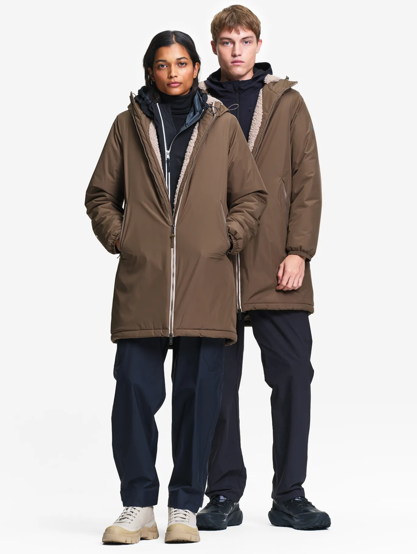 Parka Rainpack™ Warm 90+ sherpa : coupe-vent mixte long imperméable MTD™ et pliable - Marron