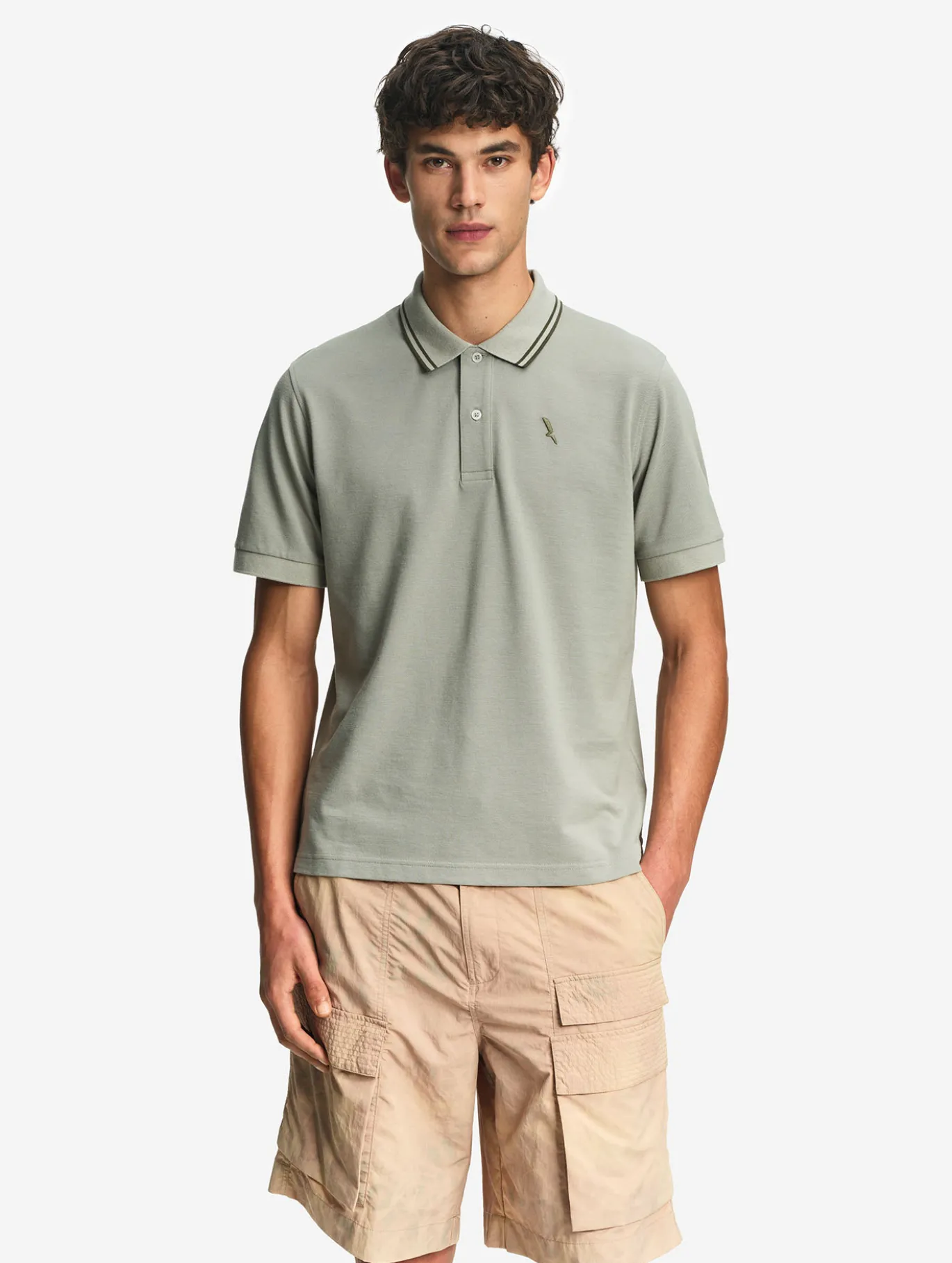 Polo Dry Fast™ à col rabattu avec logo sur la poitrine - Kaki