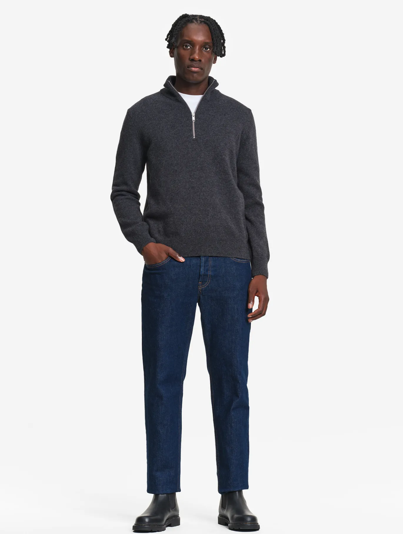 Pull à col camioneur en laine mélangée - Gris
