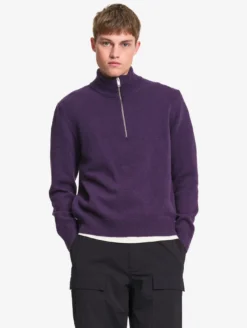 Pull à col camioneur en laine mélangée - Violet