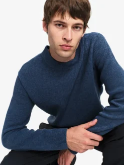 Pull col rond avec effet colorblock en laine mélangée - Bleu
