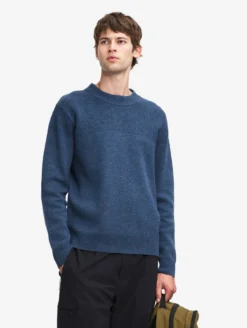 Pull col rond avec effet colorblock en laine mélangée - Bleu