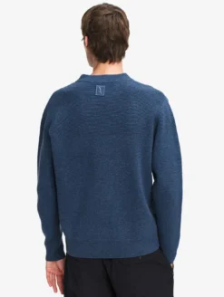 Pull col rond avec effet colorblock en laine mélangée - Bleu