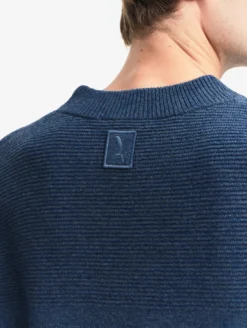 Pull col rond avec effet colorblock en laine mélangée - Bleu