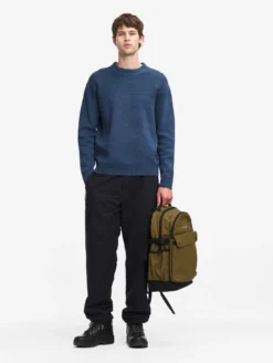 Pull col rond avec effet colorblock en laine mélangée - Bleu