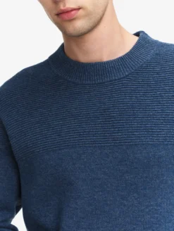 Pull col rond avec effet colorblock en laine mélangée - Bleu