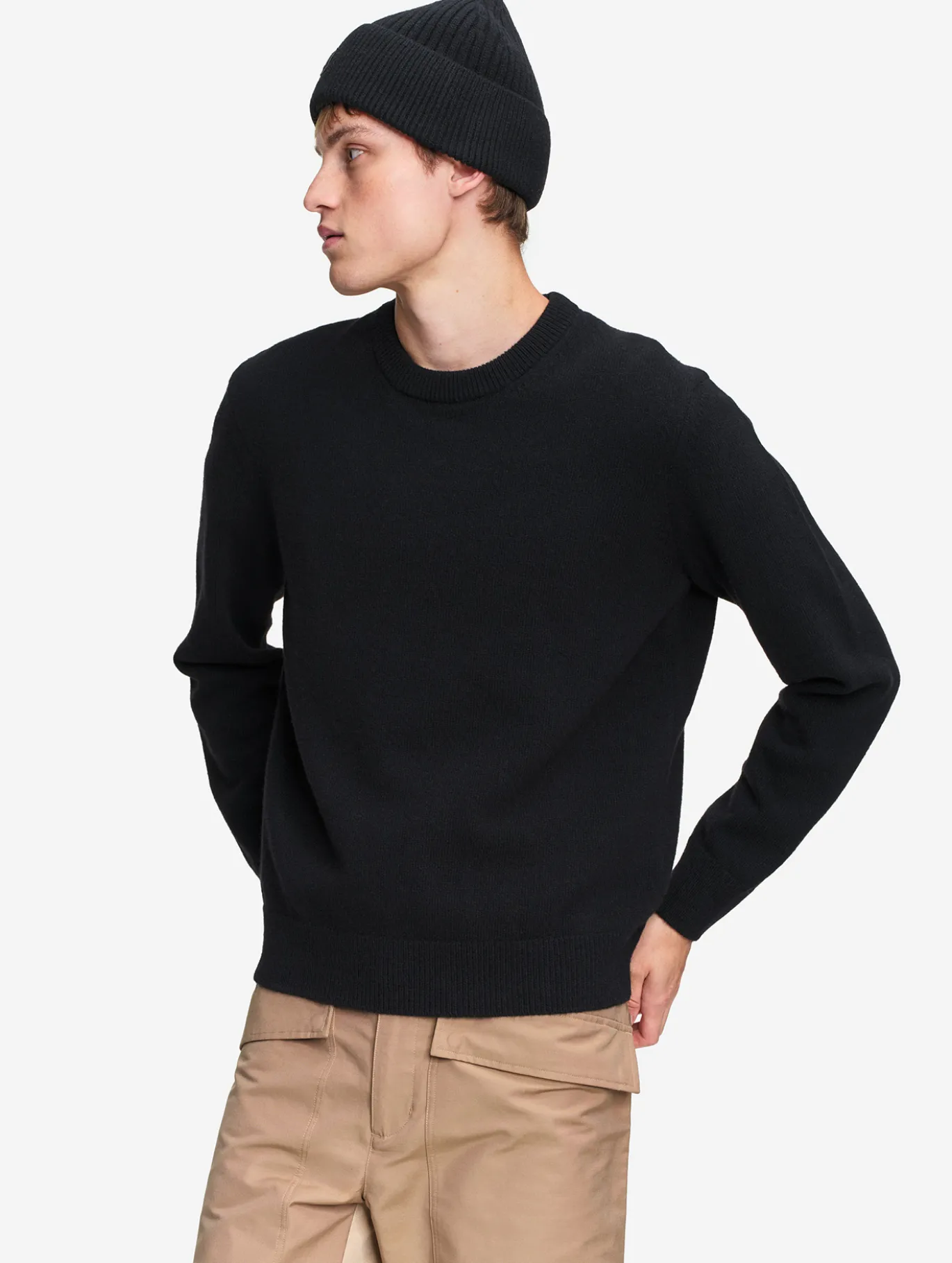 Pull col rond en laine mélangée - Noir