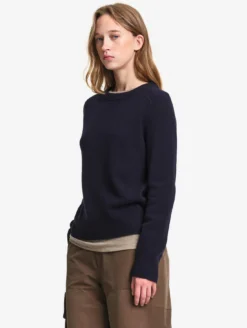 Pull col rond en laine mérinos - Bleu