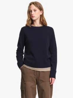 Pull col rond en laine mérinos - Bleu