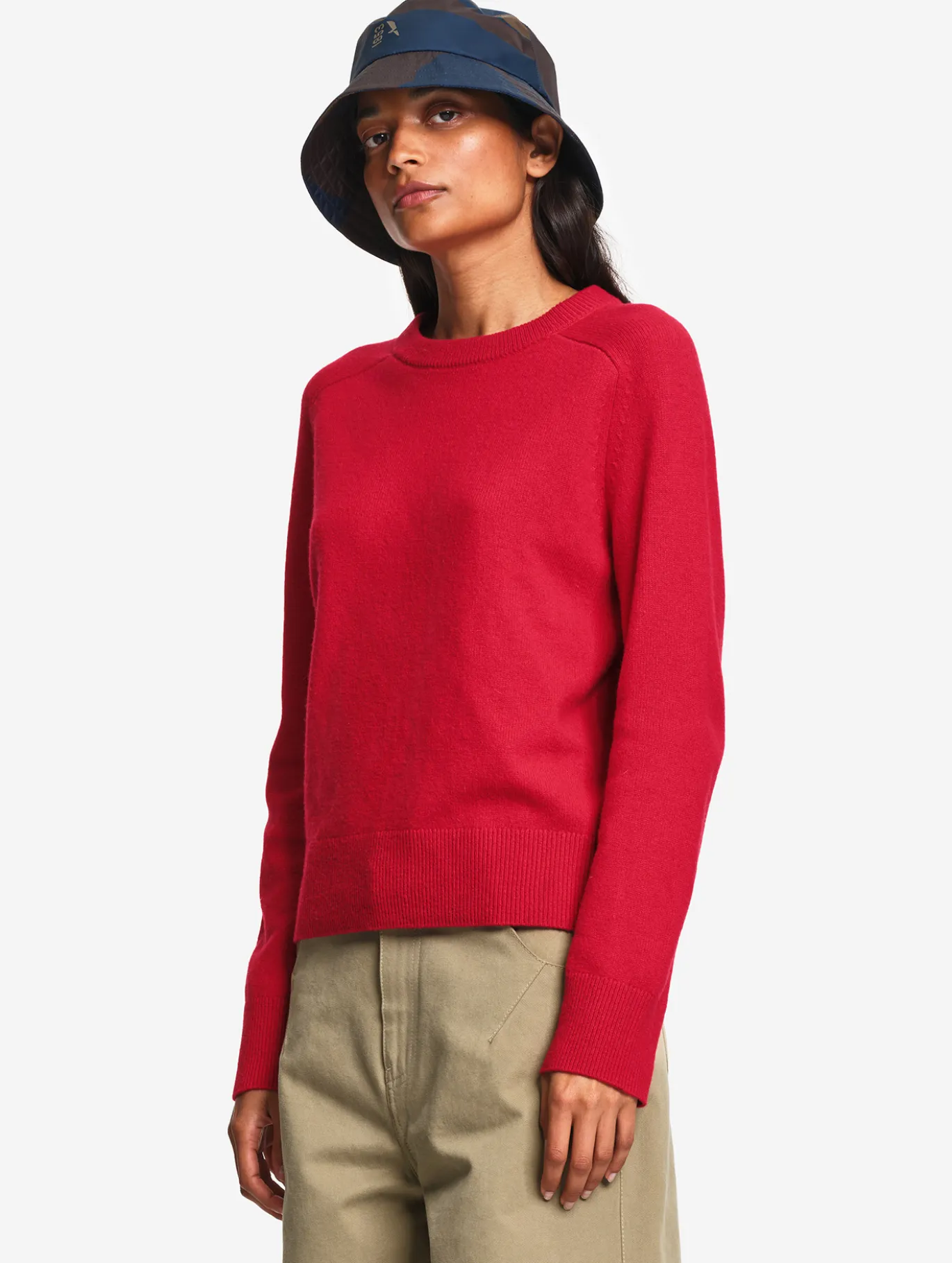 Pull col rond en laine mérinos - Rouge