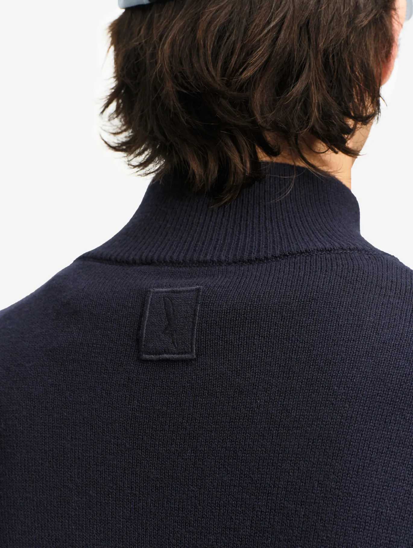 Pull en coton et laine avec demi-fermeture éclair - Bleu