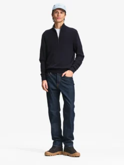 Pull en coton et laine avec demi-fermeture éclair - Bleu