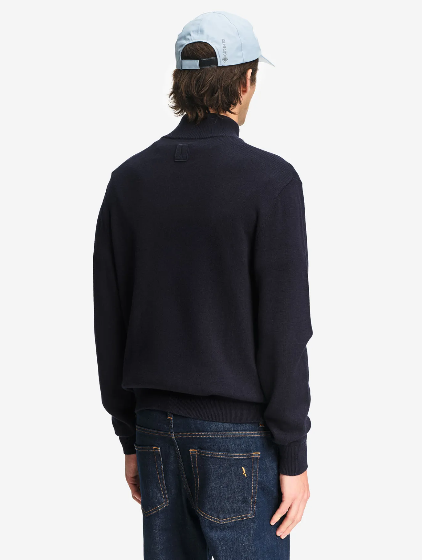 Pull en coton et laine avec demi-fermeture éclair - Bleu
