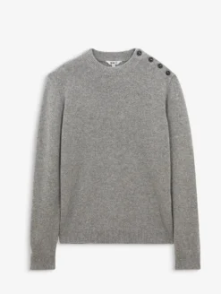 Pull marin à col rond et boutonnage épaule - Gris