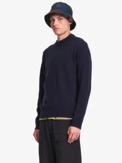 Pull marin à col rond et boutonnage épaule - Bleu
