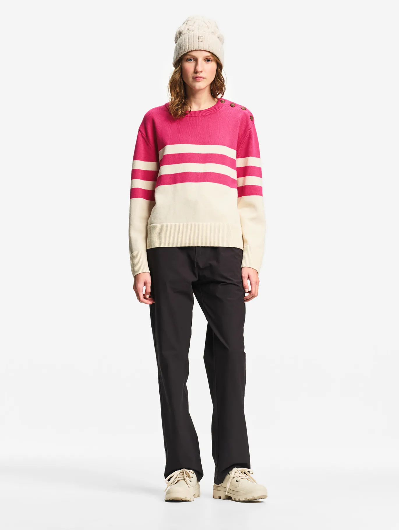 Pull marin rayé en coton et laine - Rose