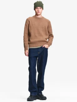 Pull raglan en laine côtelée mélangée - Marron