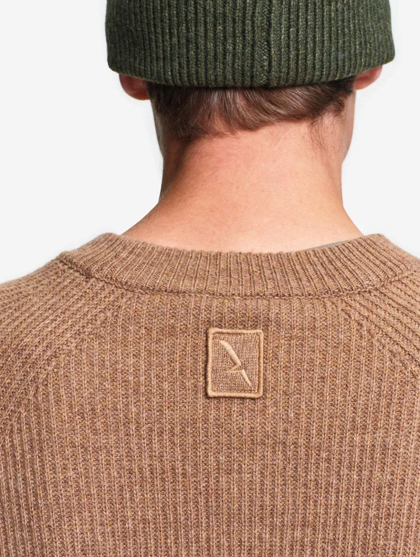 Pull raglan en laine côtelée mélangée - Marron