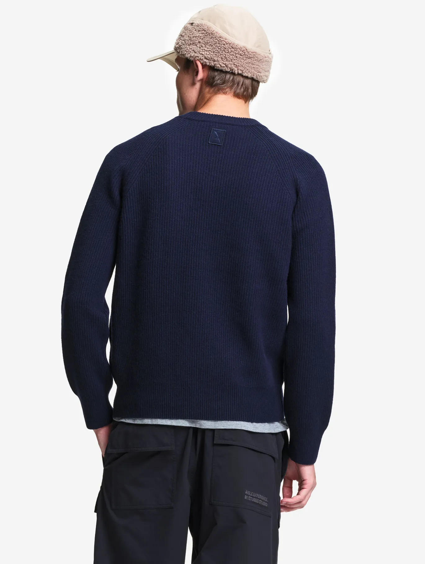 Pull raglan en laine côtelée mélangée - Bleu