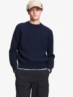 Pull raglan en laine côtelée mélangée - Bleu