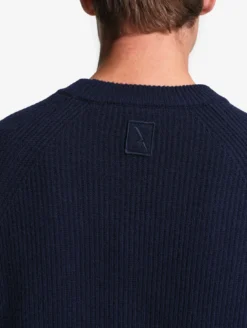 Pull raglan en laine côtelée mélangée - Bleu