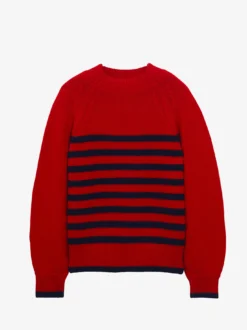 Pull rayé en laine mélangée - Rouge