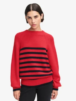 Pull rayé en laine mélangée - Rouge