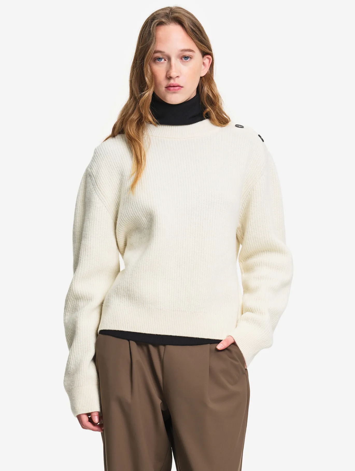 Pull texturé en laine mélangée - Blanc