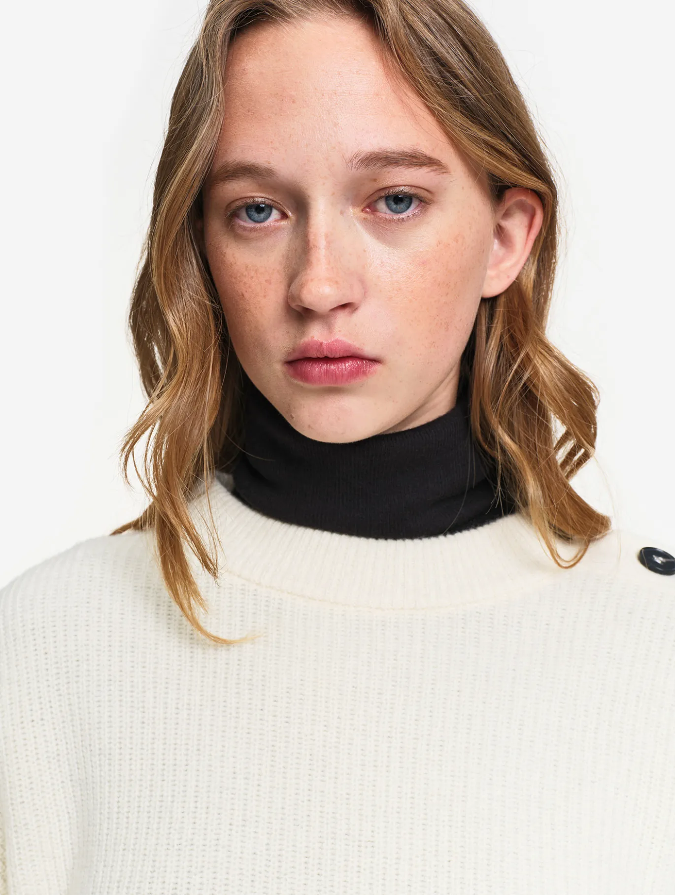 Pull texturé en laine mélangée - Blanc