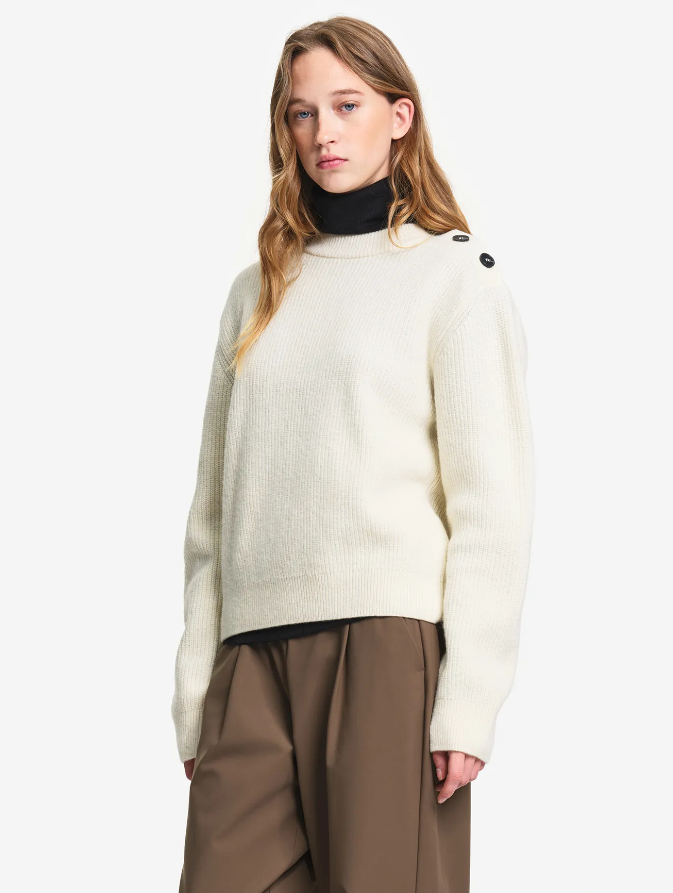 Pull texturé en laine mélangée - Blanc
