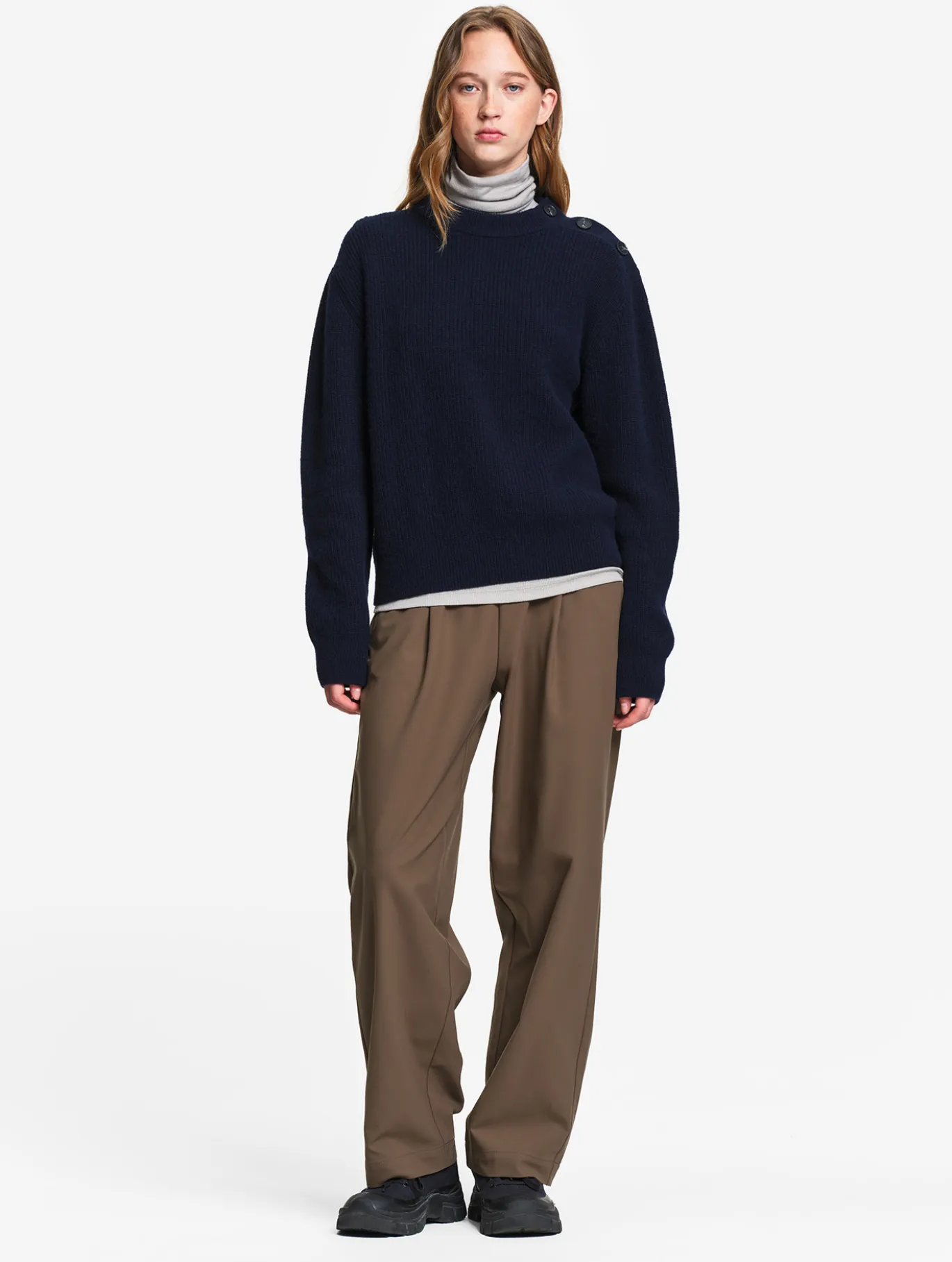 Pull texturé en laine mélangée - Bleu