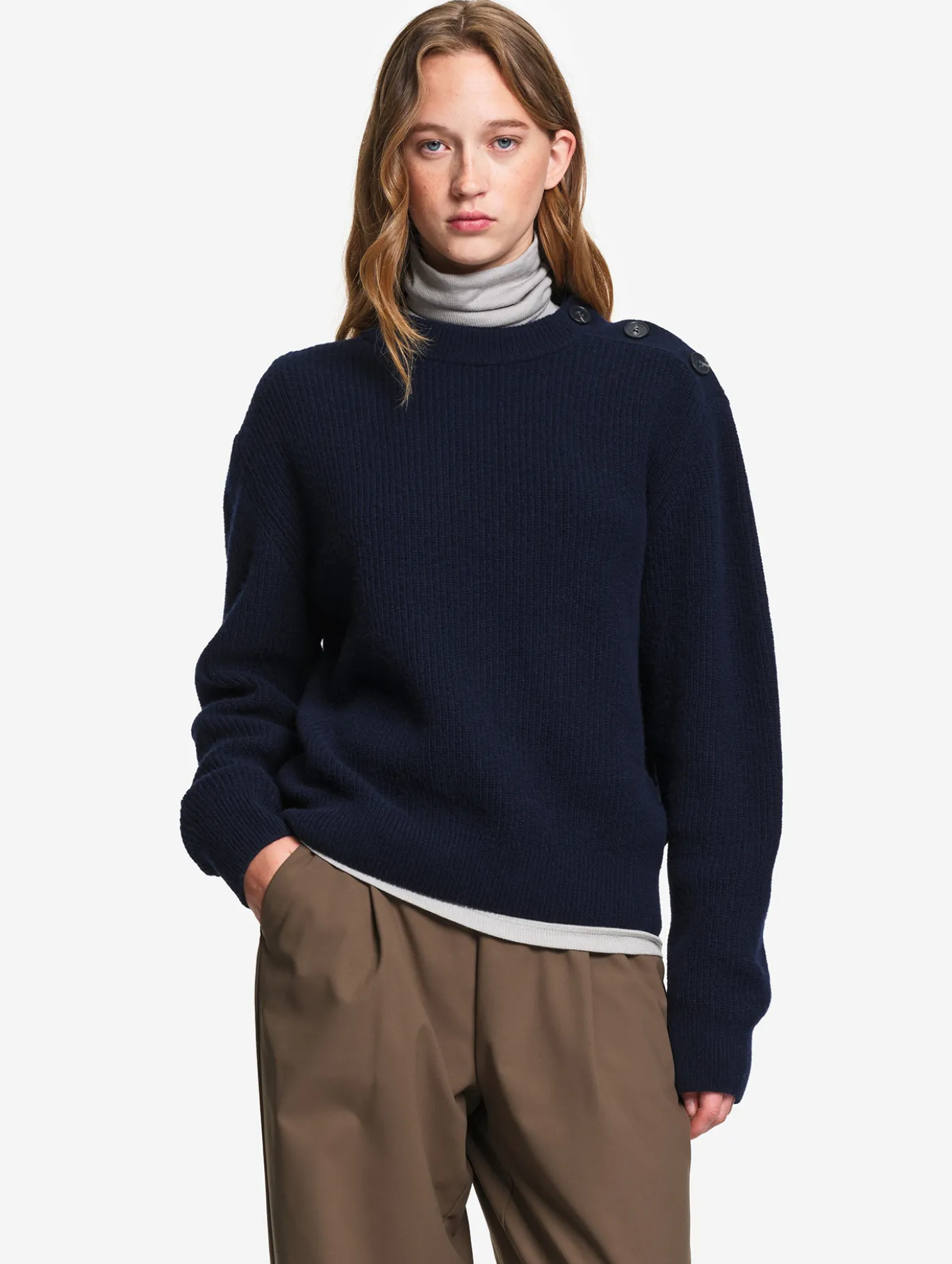 Pull texturé en laine mélangée - Bleu