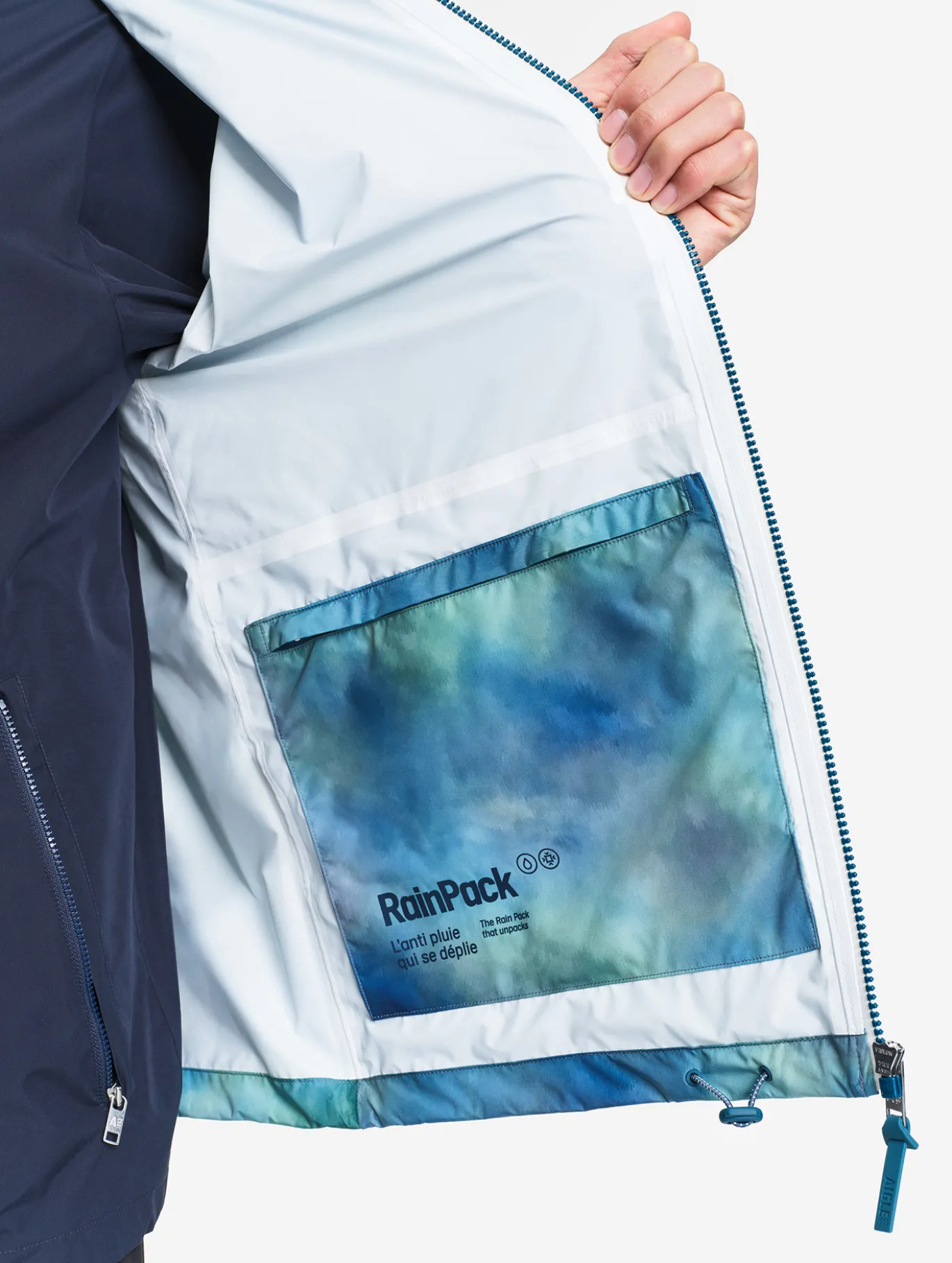 Rainpack™ 70 : coupe-vent imprimé mixte imperméable MTD™& UVC™, court et pliable - Bleu