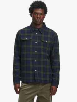 Surchemise à carreaux en laine avec doublure sherpa - Bleu